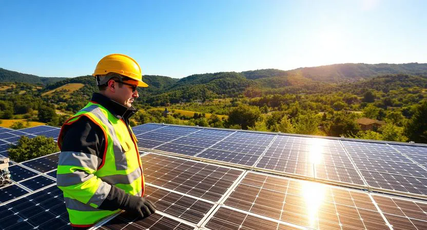 Tecnico DDG Solutions durante un intervento di revamping fotovoltaico su impianto industriale in Veneto
